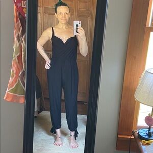 Rolla Coaster Black Spaghetti Sleeve Cropped Jumpsuit w/Sweetheart Neckline